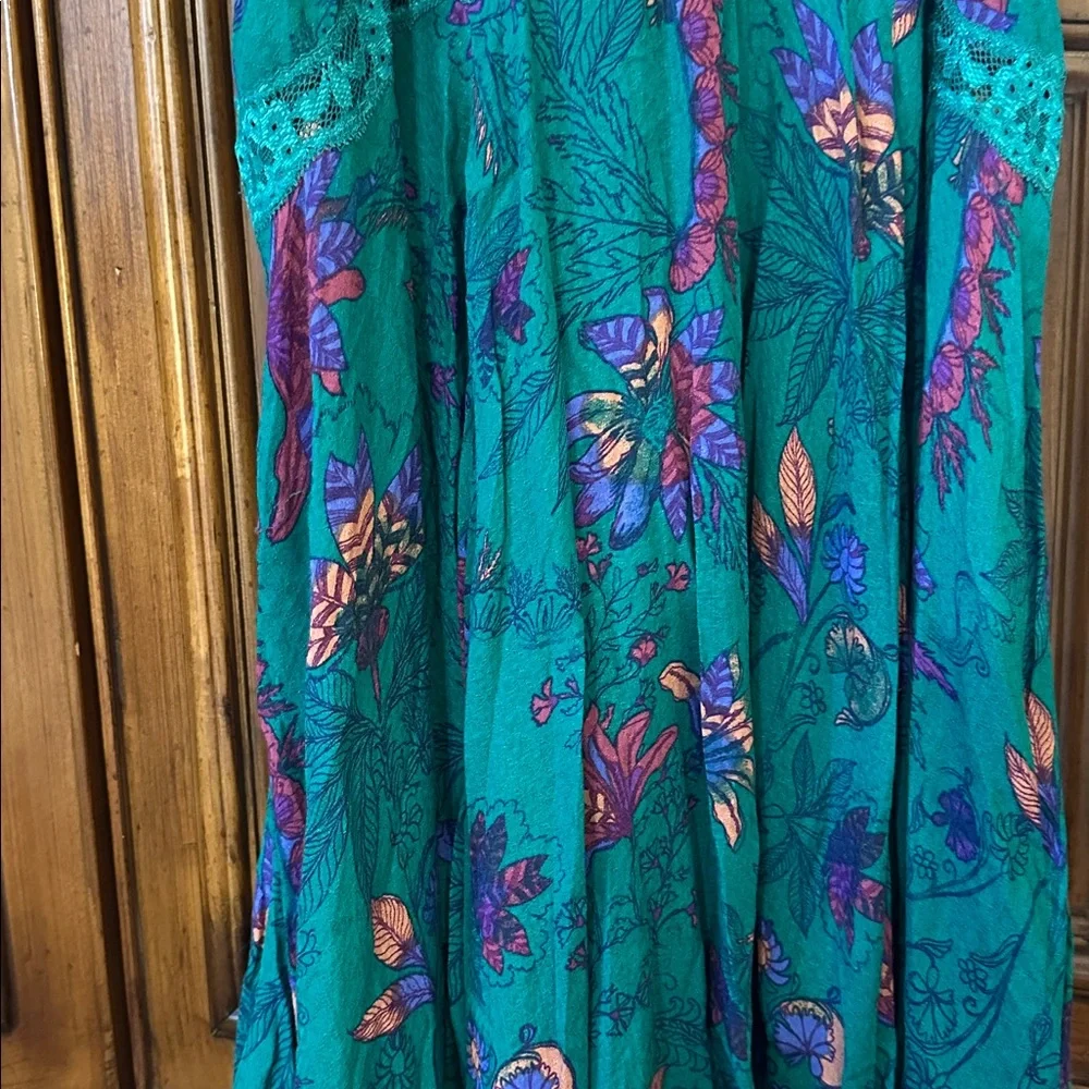 Free People Teal and Purple Floral She Moves Oversized Sleeveless Mini Chemise - Picture 12 of 15